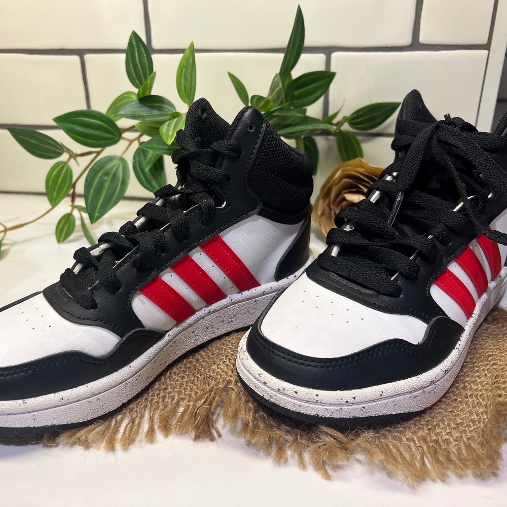 Kids Unisex Adidas Hoops Mid Shoes Sneakers Size 13k White Black Red